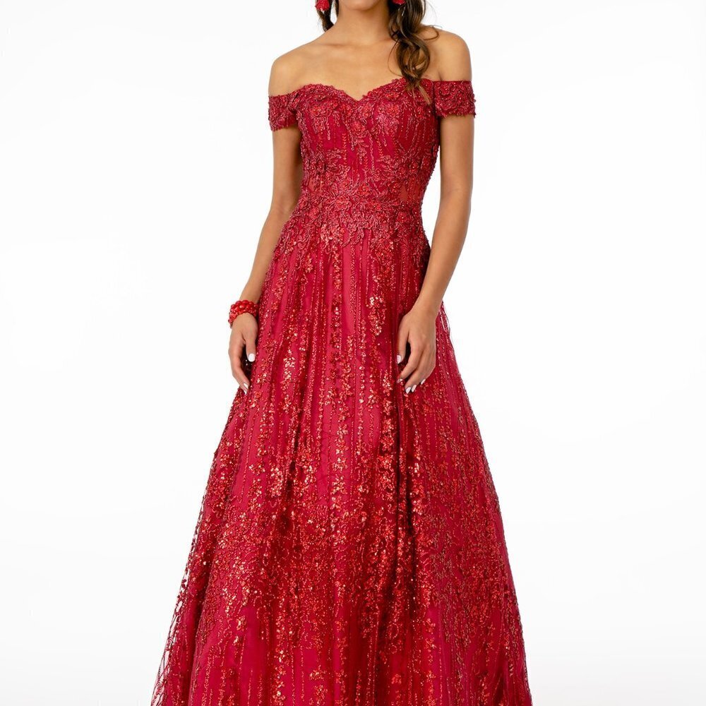 WINE COLOR PROM PARTY EVENING Glitter Embellished A-Line Dress GSGL2941